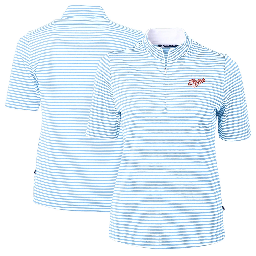 Women's Cutter & Buck Powder Blue Dayton Flyers Vault DryTec Virtue Eco Pique Stripe Recycled Top
