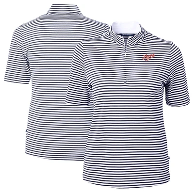 Women's Cutter & Buck  Navy Dayton Flyers Vault DryTec Virtue Eco Pique Stripe Recycled Top