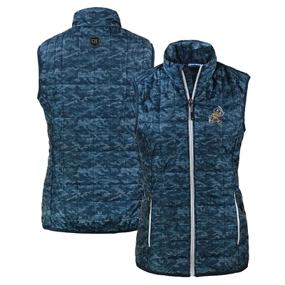 Women's Cutter & Buck  Navy ETSU Buccaneers Vault Rainier PrimaLoft Womens Eco Insulated Full-Zip Printed Puffer Vest