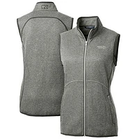 Women's Cutter & Buck  Heather Gray Montana State Bobcats Mainsail Sweater-Knit Full-Zip Vest