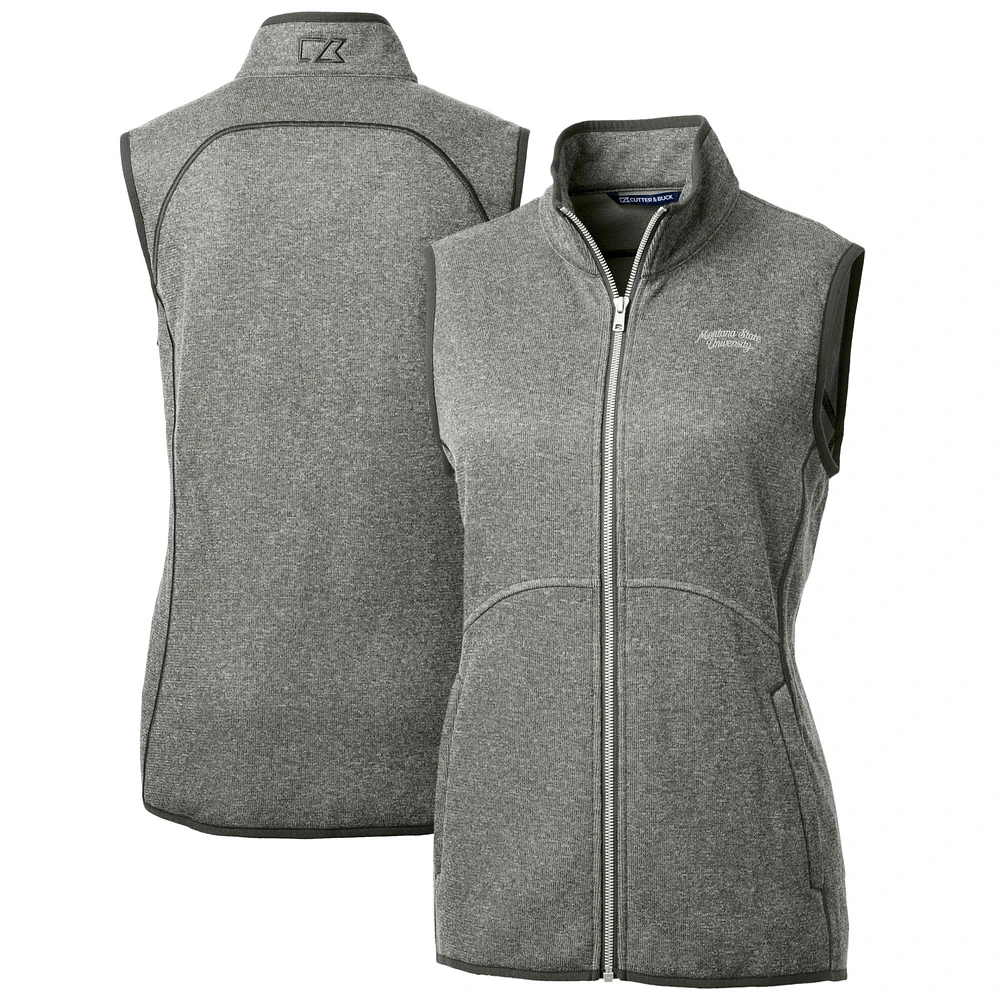 Women's Cutter & Buck Heather Gray Montana State Bobcats Mainsail Sweater-Knit Full-Zip Vest