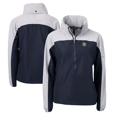 Women's Cutter & Buck  Navy/Gray North Carolina Tar Heels Vault Charter Eco Recycled Half-Zip Anorak Jacket