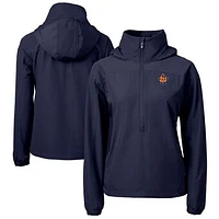 Women's Cutter & Buck Navy/ Syracuse Orange Vault Charter Eco Recycled Half-Zip Anorak Jacket
