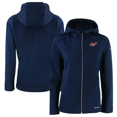 Women's Cutter & Buck  Navy Dayton Flyers Evoke Eco Softshell Recycled Full-Zip Hooded Jacket