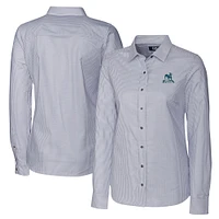 Women's Cutter & Buck  Charcoal Citadel Bulldogs Vault Stretch Oxford Stripe Long Sleeve Tri-Blend Button-Up Dress Shirt