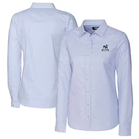 Women's Cutter & Buck  Light Blue Citadel Bulldogs Vault Stretch Oxford Stripe Long Sleeve Tri-Blend Button-Up Dress Shirt