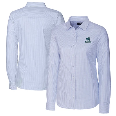 Women's Cutter & Buck  Light Blue Citadel Bulldogs Vault Stretch Oxford Stripe Long Sleeve Tri-Blend Button-Up Dress Shirt