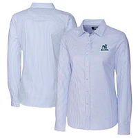 Women's Cutter & Buck  Light Blue Citadel Bulldogs Vault Stretch Oxford Stripe Long Sleeve Tri-Blend Button-Up Dress Shirt