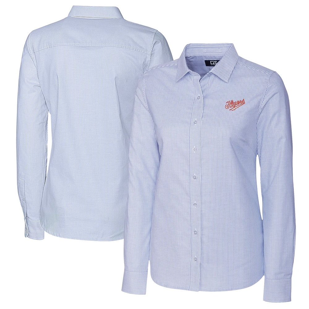 Women's Cutter & Buck Light Blue Dayton Flyers Vault Stretch Oxford Stripe Long Sleeve Tri-Blend Button-Up Dress Shirt