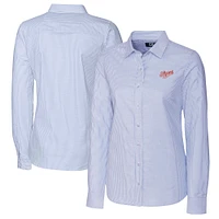 Women's Cutter & Buck  Light Blue Dayton Flyers Vault Stretch Oxford Stripe Long Sleeve Tri-Blend Button-Up Dress Shirt