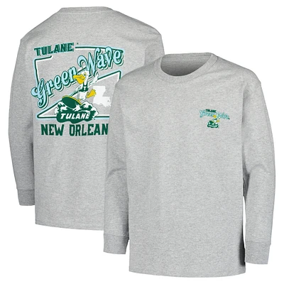 Youth Gray Tulane Green Wave Retro Script Long Sleeve T-Shirt