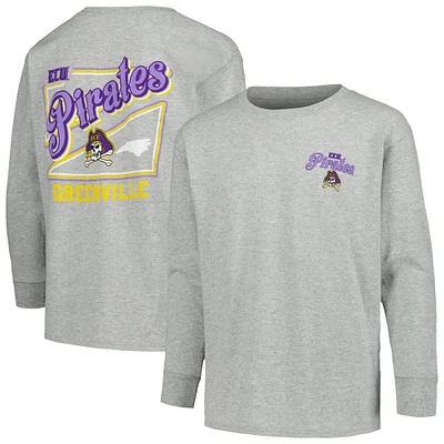 Youth Gray ECU Pirates Retro Script Long Sleeve T-Shirt