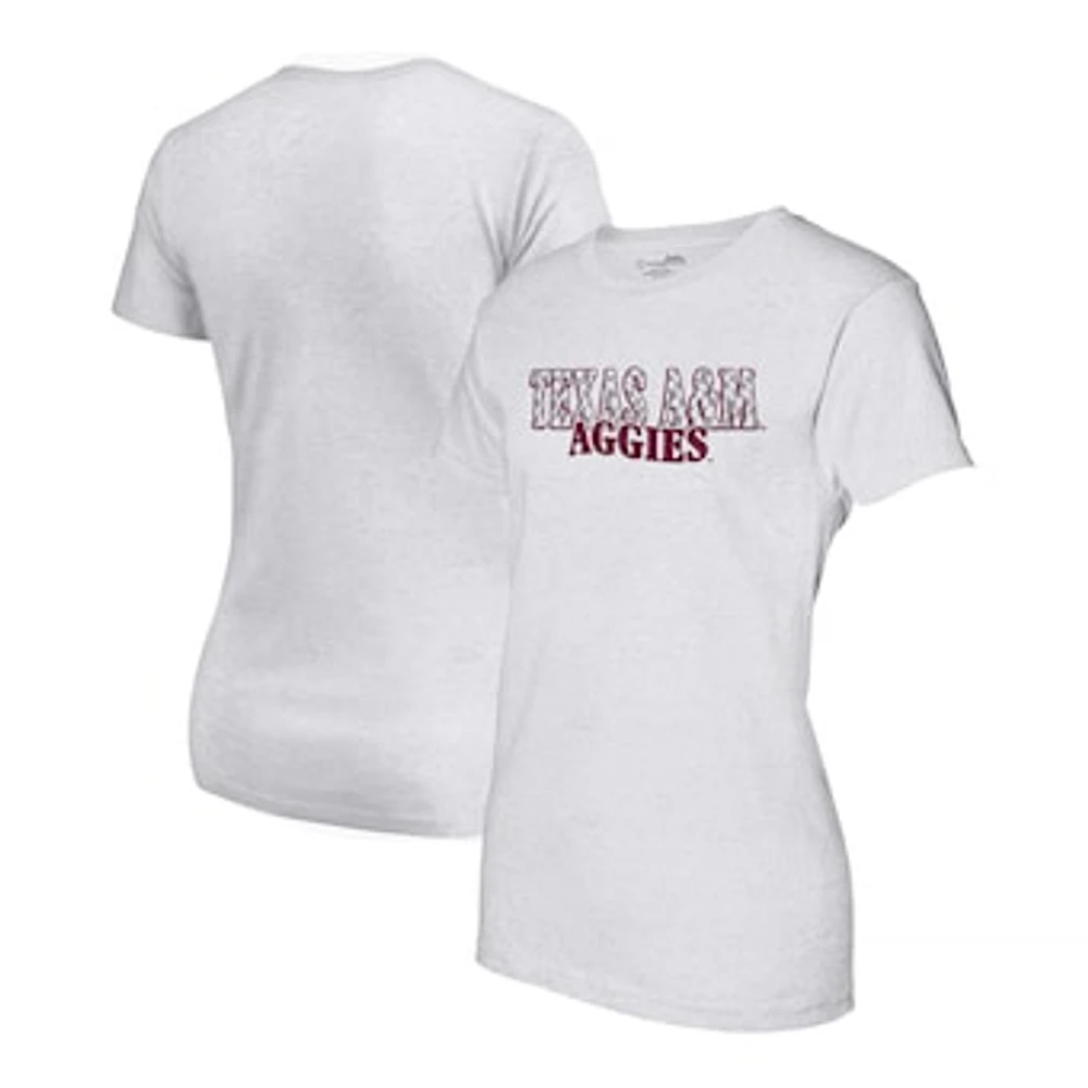 Women's Heather Gray Texas A&M Aggies Checkered Team Name Wavy Tri-Blend T-Shirt