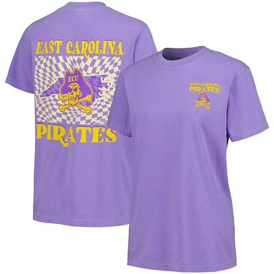 Women's Purple ECU Pirates Comfort Colors Checkered Mascot T-Shirt