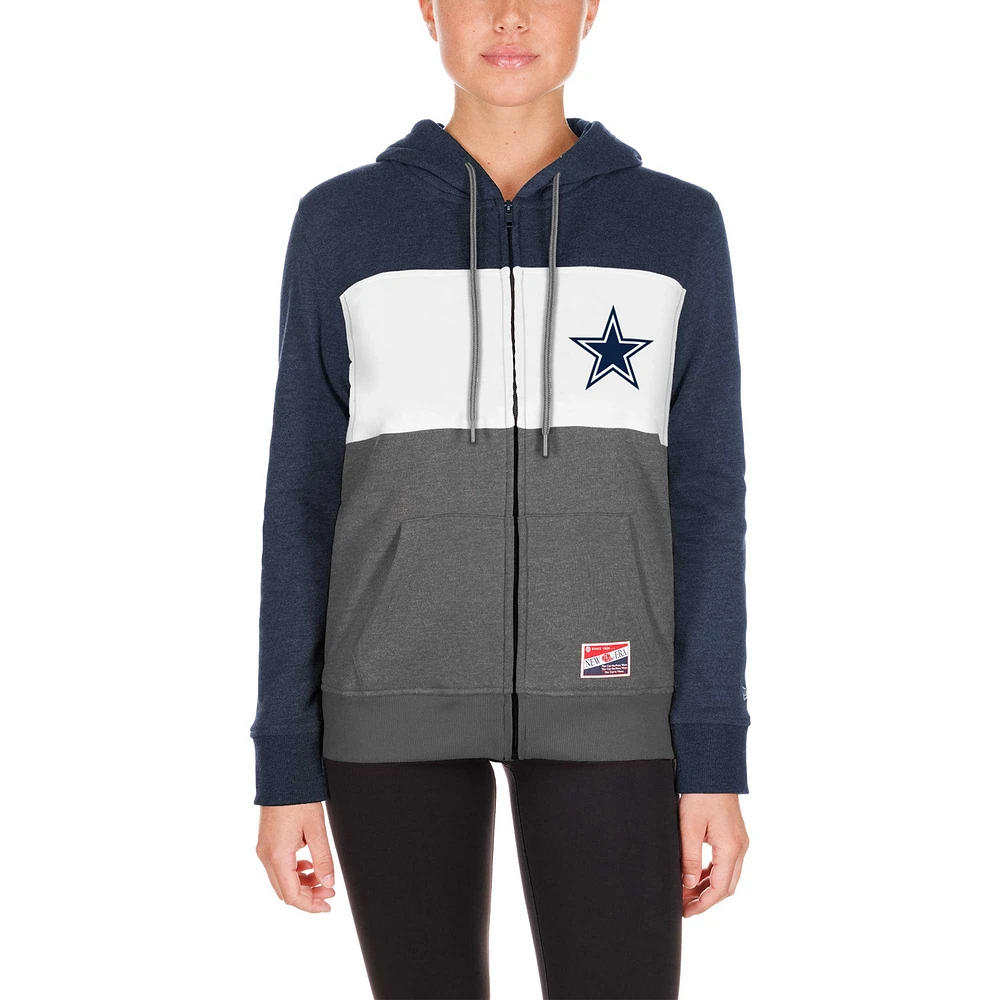 Women's New Era Gray Dallas Cowboys Color-Block Full-Zip Hoodie