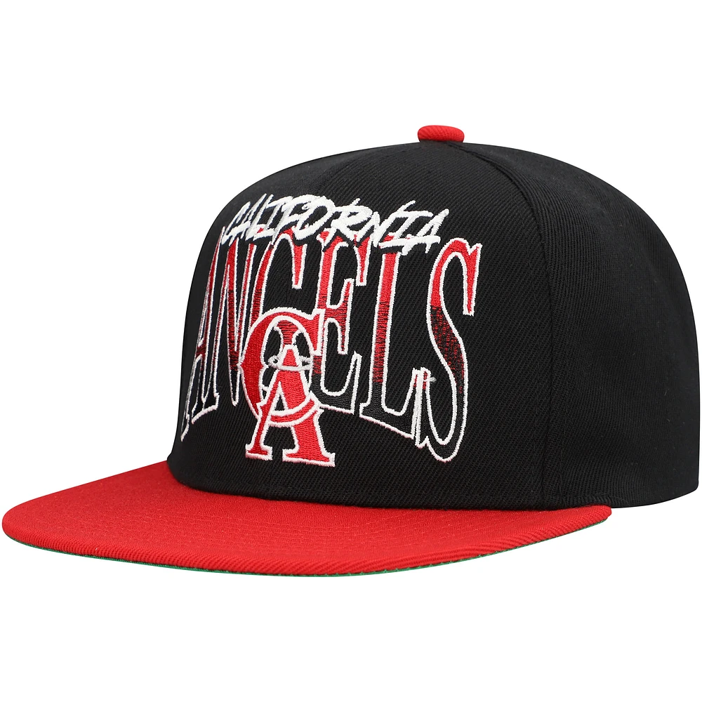 Men's Mitchell & Ness Black California Angels Cooperstown Collection Rise Up Snapback Hat