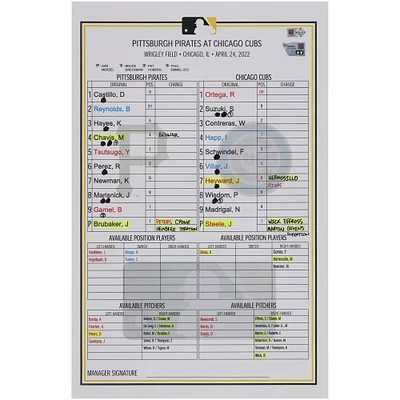 Pittsburgh Pirates Game-Used Lineup Card vs. Chicago Cubs on April 24, 2022