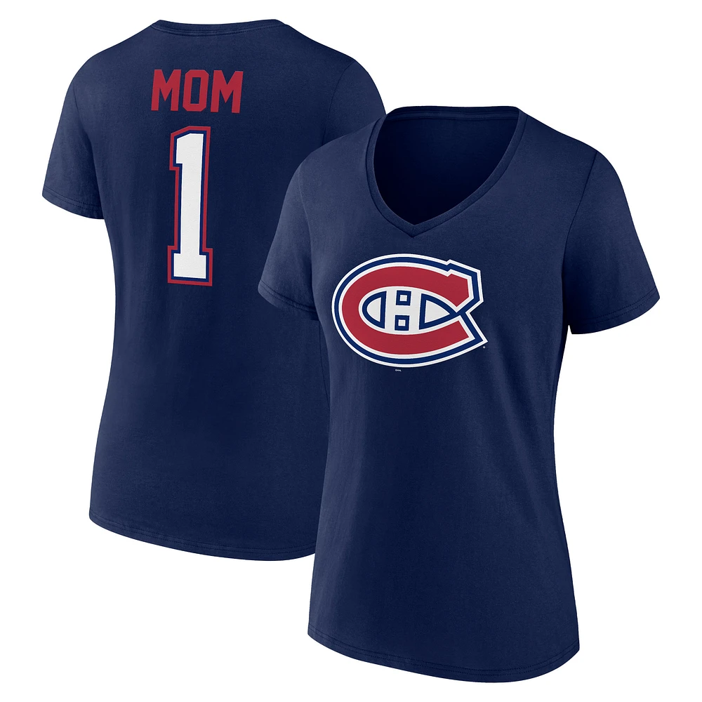 Women's Navy Montreal Canadiens Mother's Day #1 Mom V-Neck T-Shirt