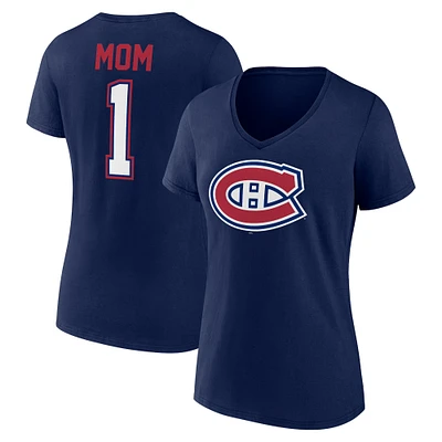 Women's Navy Montreal Canadiens Mother's Day #1 Mom V-Neck T-Shirt