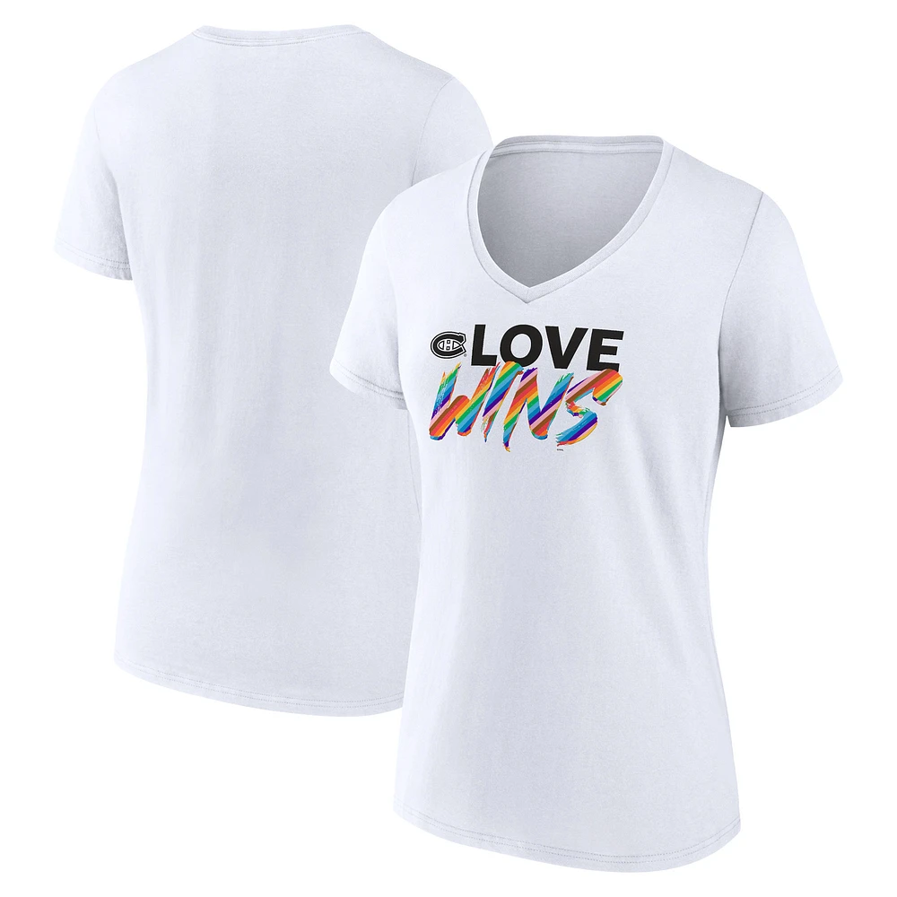 Women's White Montreal Canadiens Love Wins V-Neck T-Shirt