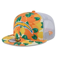 Men's New Era Orange Los Angeles Chargers Citrus 9FIFTY Trucker Snapback Hat