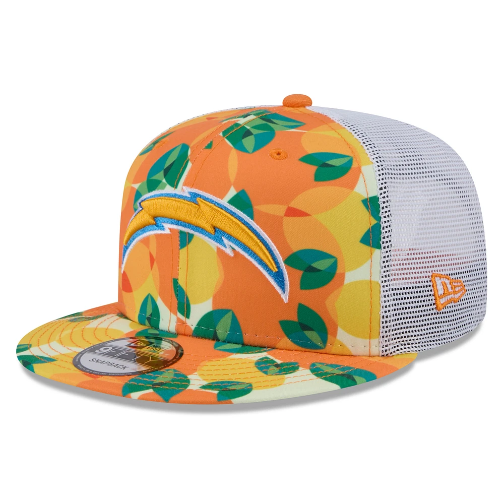 Men's New Era Orange Los Angeles Chargers Citrus 9FIFTY Trucker Snapback Hat