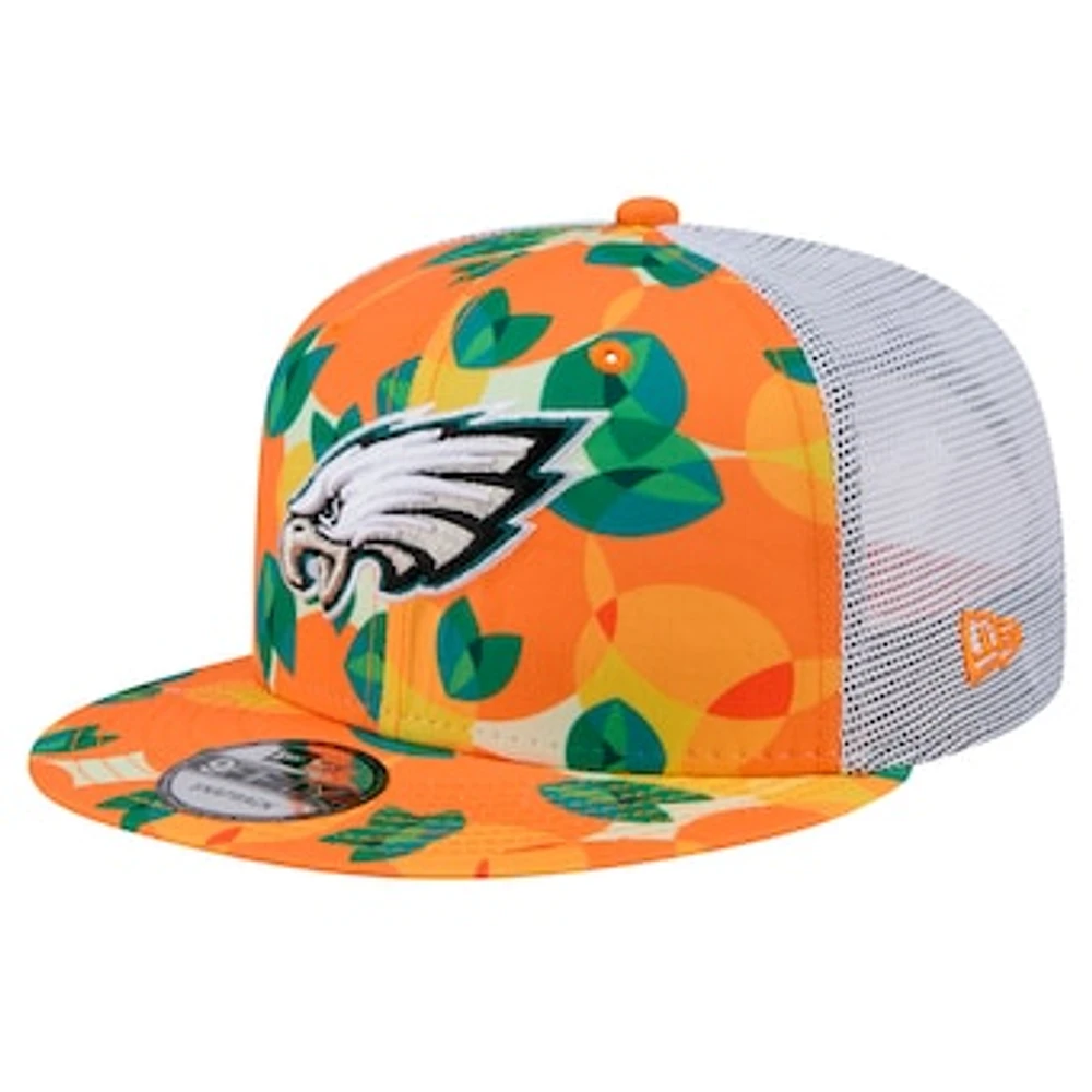 Men's New Era Orange Philadelphia Eagles Citrus 9FIFTY Trucker Snapback Hat