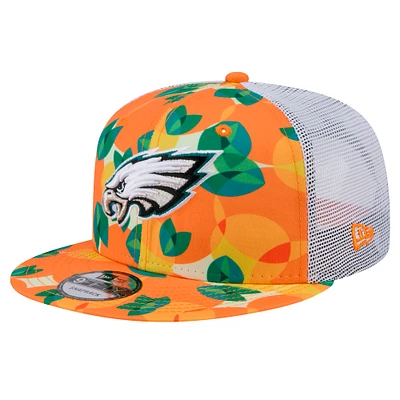 Men's New Era Orange Philadelphia Eagles Citrus 9FIFTY Trucker Snapback Hat