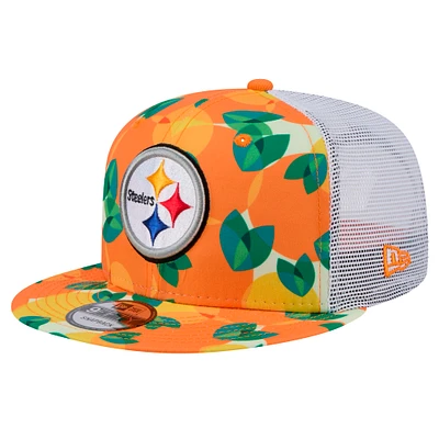 Men's New Era Orange Pittsburgh Steelers Citrus 9FIFTY Trucker Snapback Hat