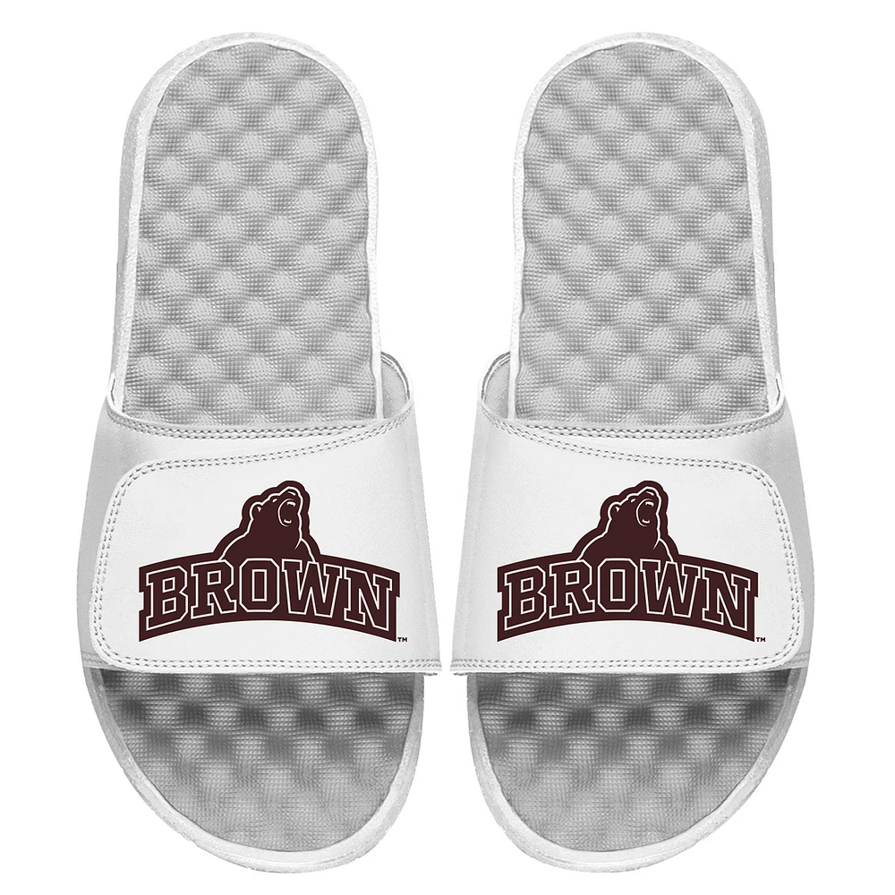 Youth ISlide White Brown Bears Stacked Bear Logo Slide Sandals
