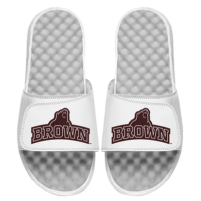 Youth ISlide White Brown Bears Stacked Bear Logo Slide Sandals