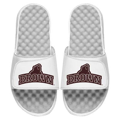 Unisex ISlide White Brown Bears Stacked Bear Logo Slide Sandals