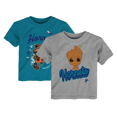 Toddler Heather Gray Charlotte Hornets Two-Piece Guardians Of The Galaxy T-Shirt Set