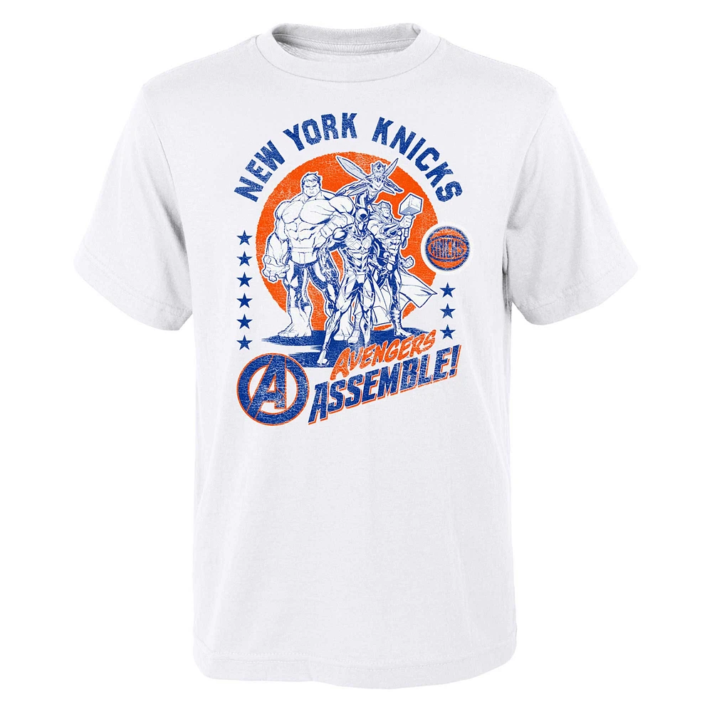 Youth White New York Knicks NBA x Marvel Avengers Squad T-Shirt