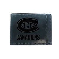 Black Montreal Canadiens Hybrid Leather Front Pocket Bi-Fold Wallet with Money Clip