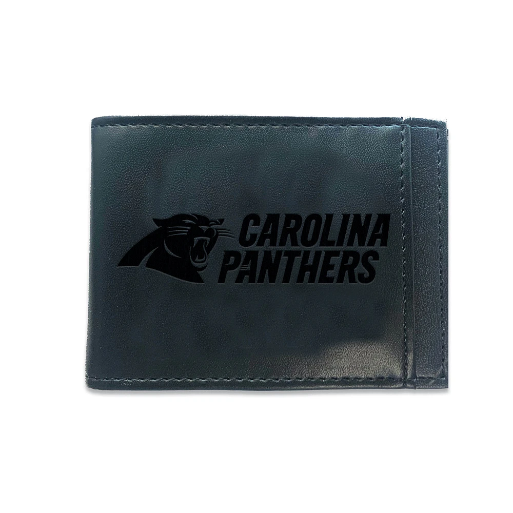 Black Carolina Panthers Hybrid Leather Front Pocket Bi-Fold Wallet with Money Clip