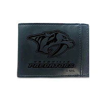 Black Nashville Predators Hybrid Leather Front Pocket Bi-Fold Wallet with Money Clip