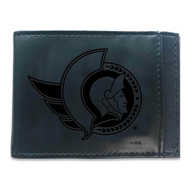 Black Ottawa Senators Hybrid Leather Front Pocket Bi-Fold Wallet with Money Clip