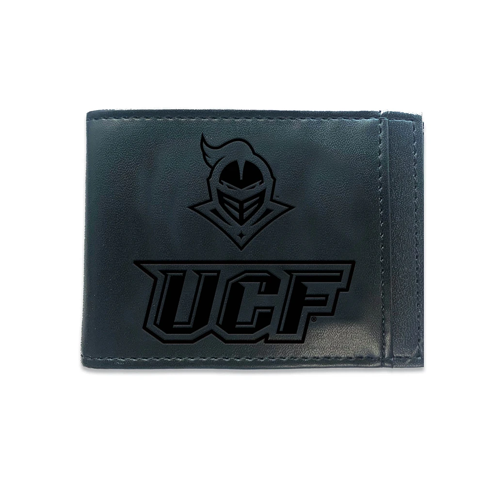 Black UCF Knights Hybrid Leather Front Pocket Bi-Fold Wallet with Money Clip