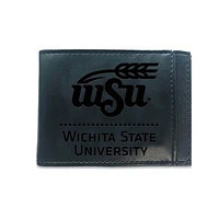 Black Wichita State Shockers Hybrid Leather Front Pocket Bi-Fold Wallet with Money Clip