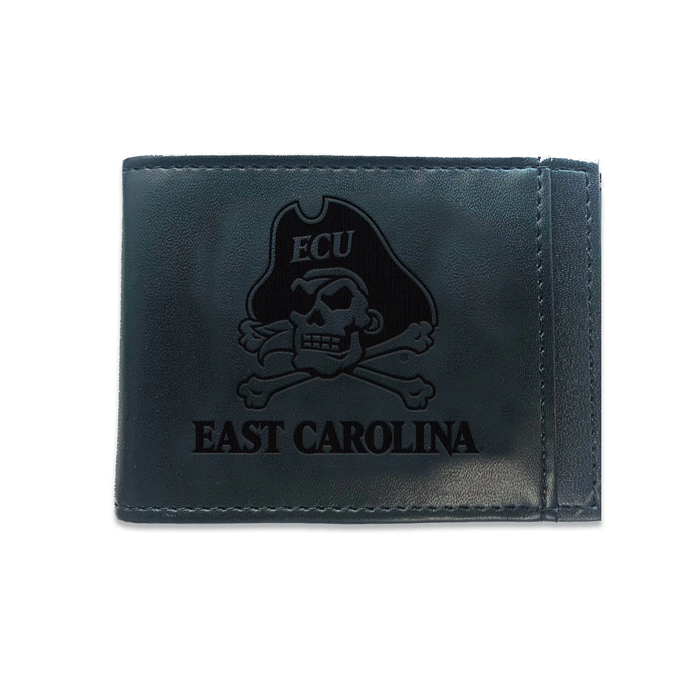 Black ECU Pirates Hybrid Leather Front Pocket Bi-Fold Wallet with Money Clip