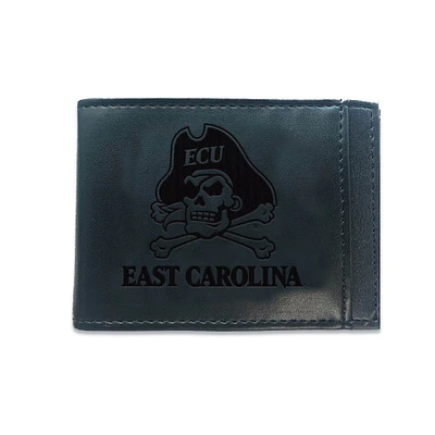 Black ECU Pirates Hybrid Leather Front Pocket Bi-Fold Wallet with Money Clip