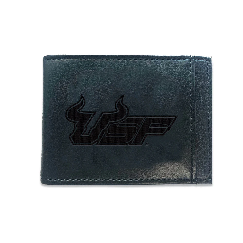 Black South Florida Bulls Hybrid Leather Front Pocket Bi-Fold Wallet with Money Clip