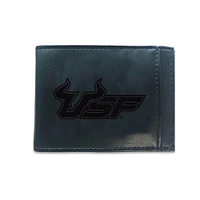 Black South Florida Bulls Hybrid Leather Front Pocket Bi-Fold Wallet with Money Clip