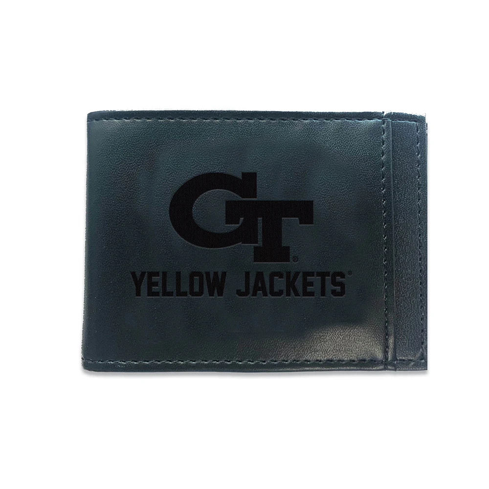 Black Georgia Tech Yellow Jackets Hybrid Leather Front Pocket Bi-Fold Wallet with Money Clip