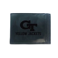 Black Georgia Tech Yellow Jackets Hybrid Leather Front Pocket Bi-Fold Wallet with Money Clip