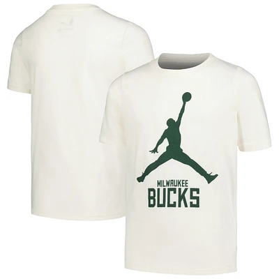 Youth Jordan Brand Cream Milwaukee Bucks Essential Jumpman Logo T-Shirt