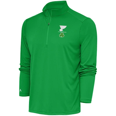 Men's Antigua  Kelly Green St. Louis Blues Shamrock Tribute Quarter-Zip Pullover Top