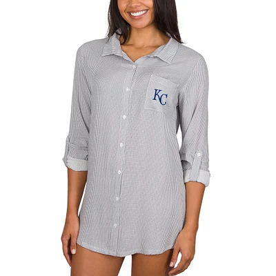 Women's Concepts Sport Gray Kansas City Royals Melody Woven Full-Button Long Sleeve Nightshirt