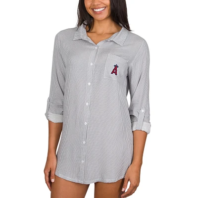 Women's Concepts Sport Gray Los Angeles Angels Melody Woven Full-Button Long Sleeve Nightshirt